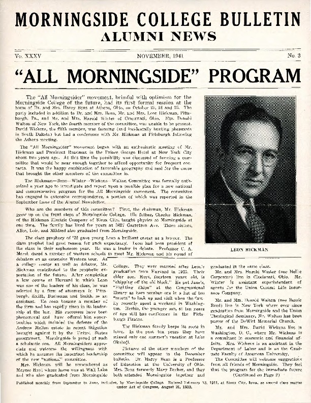 Morningside College Bulletin: Volume 35, Number 03 (1941-11)