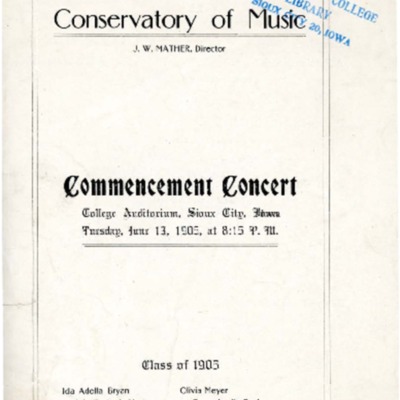 Morningside Conservatory of Music Commencement Concert, June 13, 1905