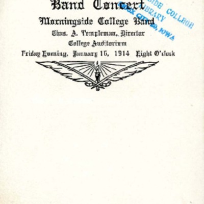 Band Concert, Morningside College Band, January 16, 1914