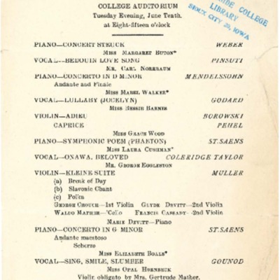 Morningside Conservatory of Music Commencement Concert, June 10, 1908
