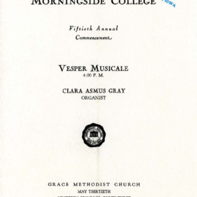 Morningside College Fiftieth Annual Commencement Vesper Musicale, May 13, 1943